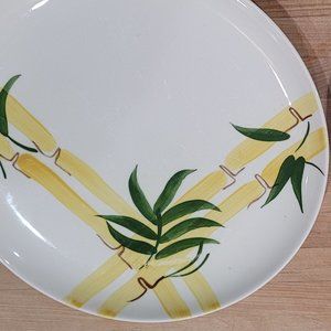 TWO Vintage Stetson South Pacific Yellow Bamboo 9.5” Round Dinner Plates